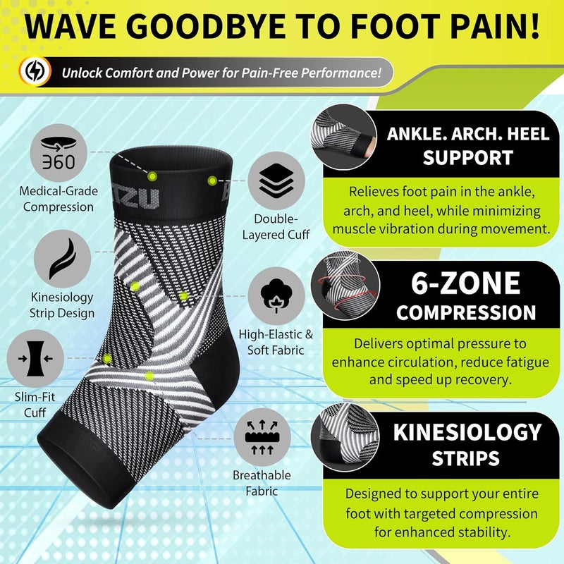 BLITZU Foot Compression Sleeve Plantar Fasciitis Relief Socks Women Ankle Sleeve Support Foot Support for Pain Compression Socks Black XXL - Image 4