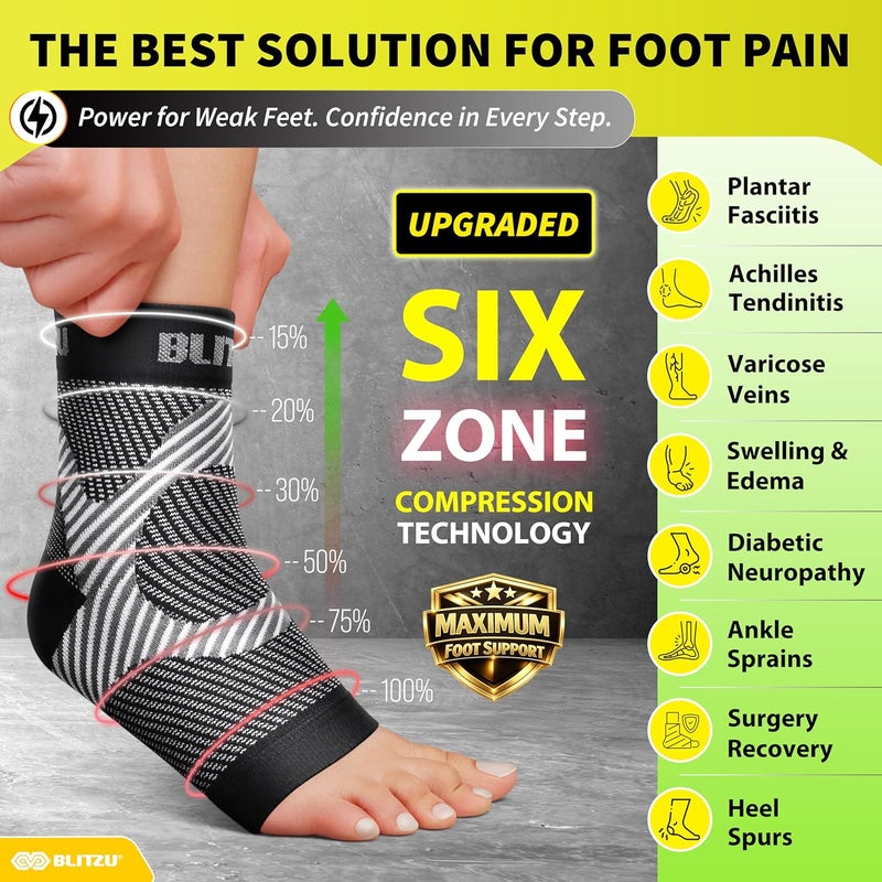 BLITZU Foot Compression Sleeve Plantar Fasciitis Relief Socks Women Ankle Sleeve Support Foot Support for Pain Compression Socks Black XXL - Image 2