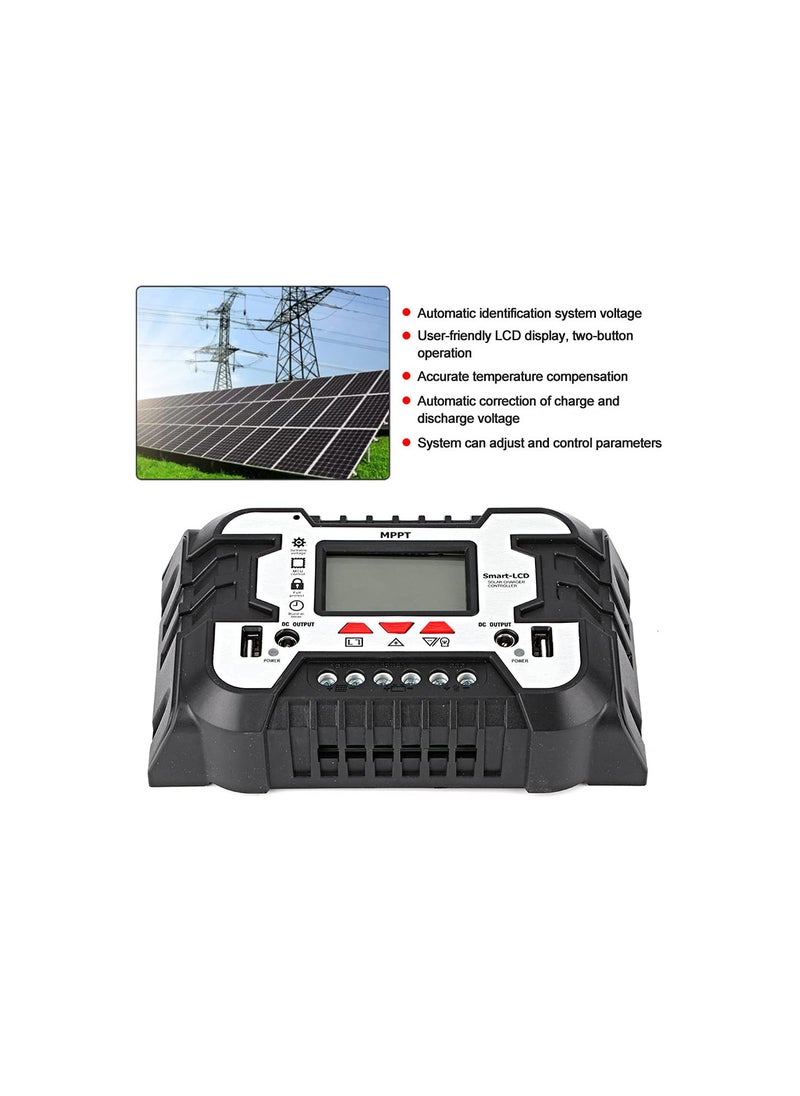 Solar Charge Controller, MPPT Dual USB LCD Display 2.4A 12V24V IP32 Waterproof(50A)
