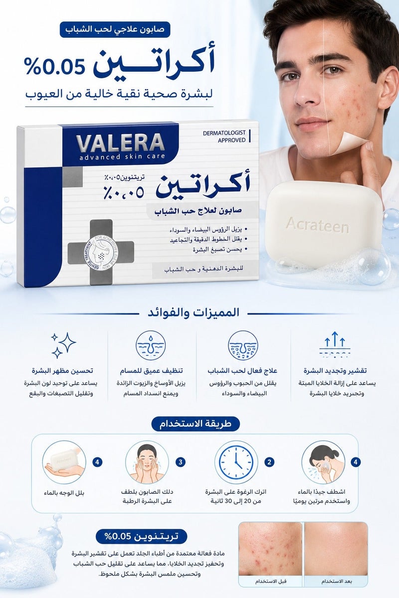Valera Acrateen 0.05% Acne Treatment Soap For Oily And Acne Prone Skin 125gm - Image 2