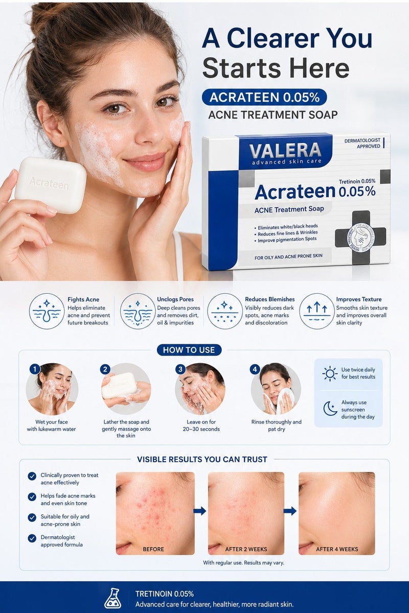 Valera Acrateen 0.05% Acne Treatment Soap For Oily And Acne Prone Skin 125gm - Image 3