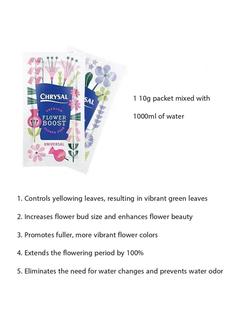 كريسال مادة حافظة للزهور عالمية، مناسبة لجميع أنواع الزهور، عبوات طعام شفافة للزهور لترتيبات الزهور والباقات، مستلزمات ترتيبات الزهور الطازجة، مادة حافظة للزهور ومحلول مغذي لإطالة عمر الزهور (10 جرام، 10 عبوات) - Image 2