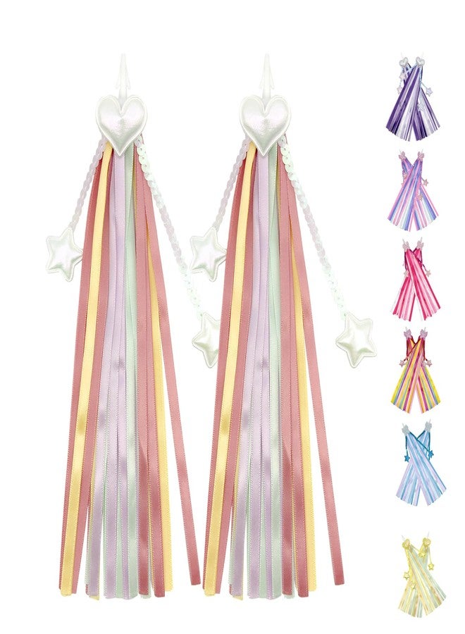 Vortika 1 Pair Bike Streamers, Kid's Bike Tassels, Bicycle Handlebar Streamers Colorful Ribbons, Bike Accessories for Girls Boys (Pastel Rainbow) - Image 1