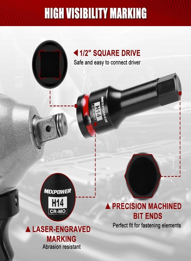 MIXPOWER 1/2" Drive 14mm Hex Impact Bit Socket, Allen Bit Socket, CR-MO Steel, Master Impact Hex Driver - Image 4