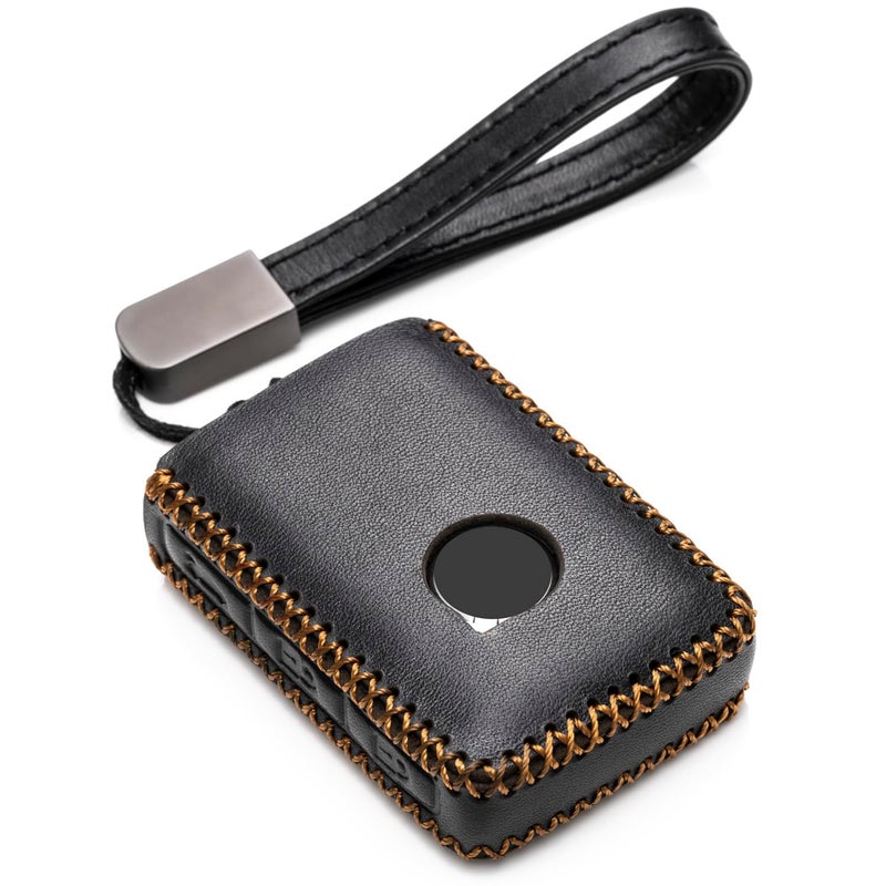 Vitodeco Vitodeco Genuine Leather Smart Key Fob Case Cover Protector with Leather Key Chain for 2019-2021 Volvo XC60, XC90, S90, V90 (4-Button, Black) - Image 1