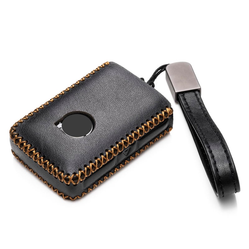 Vitodeco Vitodeco Genuine Leather Smart Key Fob Case Cover Protector with Leather Key Chain for 2019-2021 Volvo XC60, XC90, S90, V90 (4-Button, Black) - Image 2