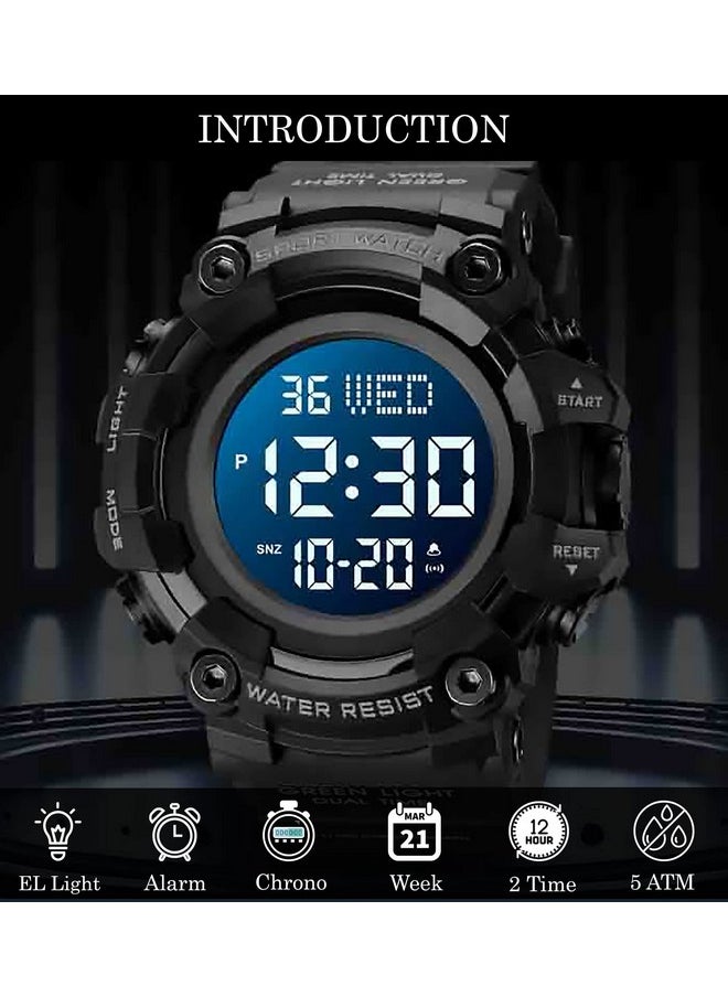 V2A - V2A Silicone Men Big And Bold Digital Analogue - Digital Sports Watch For Men With Dual Time Stopwatch Countown Timer 5 Atm Waterproof Digital Analogue, Black Dial,Multi-Color Band - Image 1
