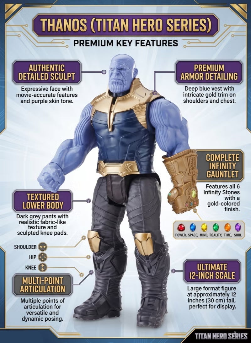 Thanos Action Figure 30cm Marvel Avengers Toy – Titan Hero Series Endgame Titan with Light & Sound | Large Articulated Purple Super Hero Figure with Infinity Gauntlet | Collectible Movie Model for Kids Boys & Girls 3+ | Epic Battle Toy Gift - Image 3