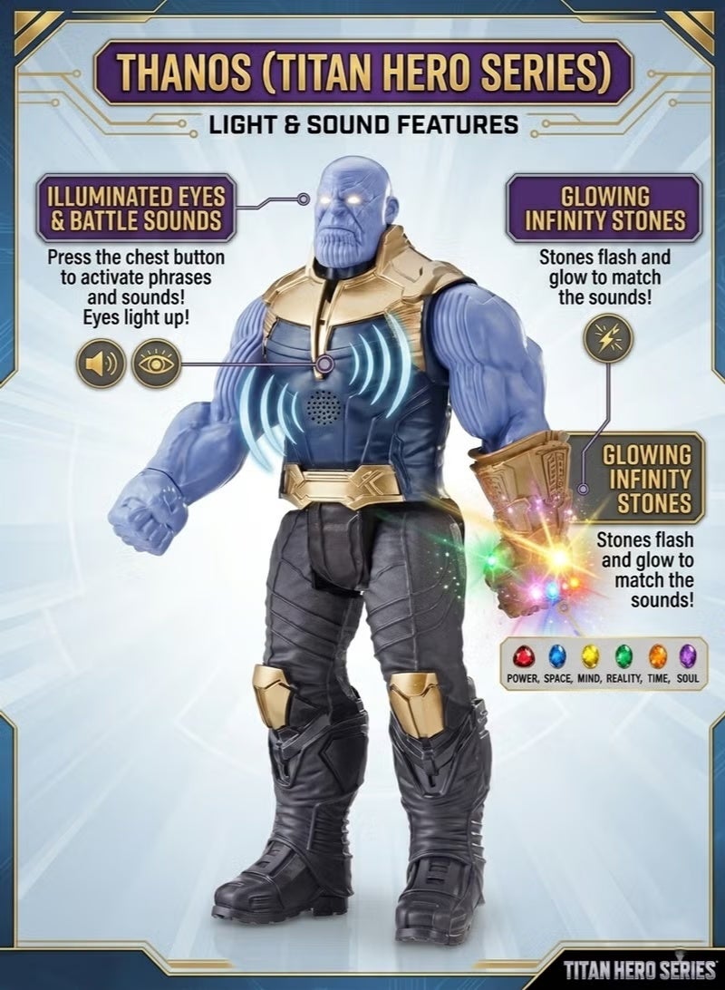 Thanos Action Figure 30cm Marvel Avengers Toy – Titan Hero Series Endgame Titan with Light & Sound | Large Articulated Purple Super Hero Figure with Infinity Gauntlet | Collectible Movie Model for Kids Boys & Girls 3+ | Epic Battle Toy Gift - Image 2