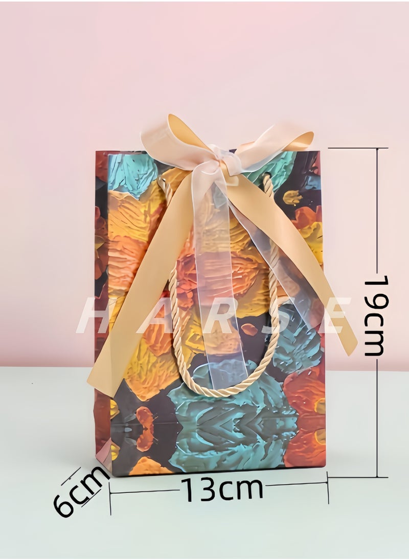 Harse 5Pcs Color Gift Bag with Cotton Rope Handle, Oil Painting Gift Paper Bags Mini Size Small Gift Bags Birthday Craft Paper Gift Bags Goody Bags for Presents,Birthdays, Mother's Day,Weddings, Party (19*13*6cm)  - Image 2