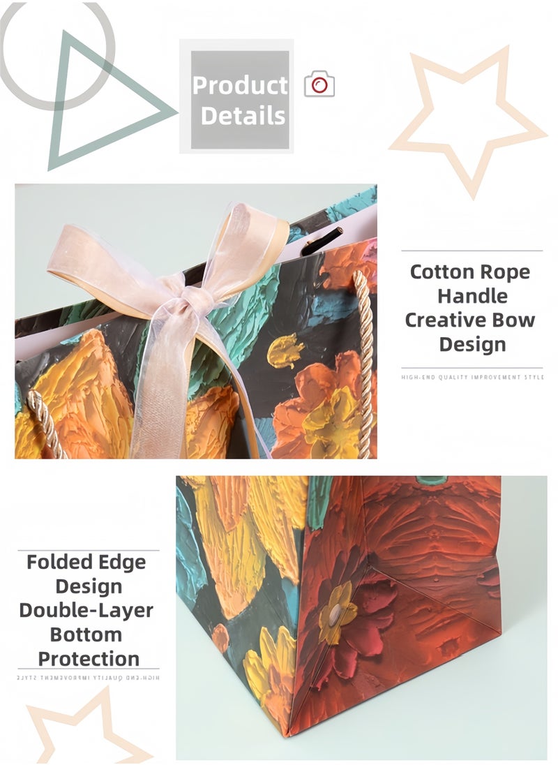 Harse 5Pcs Color Gift Bag with Cotton Rope Handle, Oil Painting Gift Paper Bags Mini Size Small Gift Bags Birthday Craft Paper Gift Bags Goody Bags for Presents,Birthdays, Mother's Day,Weddings, Party (19*13*6cm)  - Image 4
