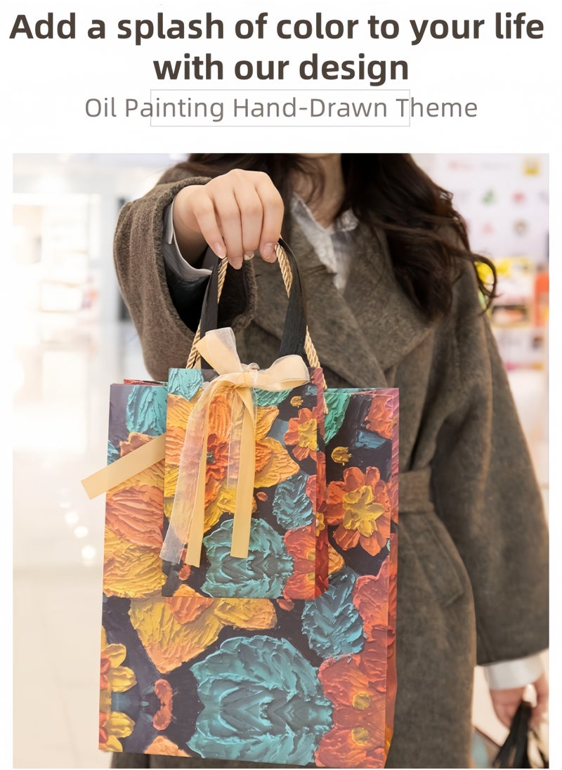Harse 5Pcs Color Gift Bag with Cotton Rope Handle, Oil Painting Gift Paper Bags Mini Size Small Gift Bags Birthday Craft Paper Gift Bags Goody Bags for Presents,Birthdays, Mother's Day,Weddings, Party (19*13*6cm)  - Image 3