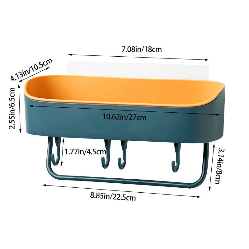 HOME CUBE 1 Pc Self Adhesive Plastic Wall Mounted Bathroom Shelf Rack Kitchen Storage Rack Space Saving Bathroom Shelf Organizer with Towel Holder with 4 Hook No Drilling Shower Organizer - Image 3