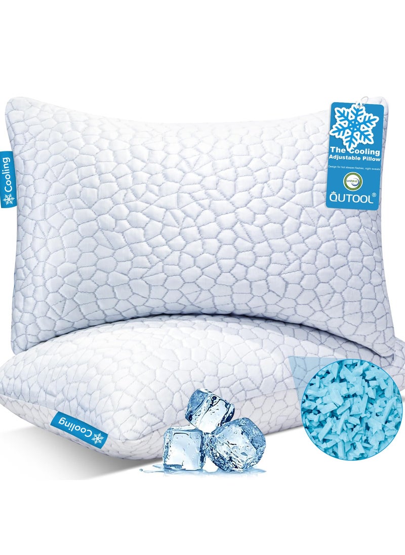 QUTOOL Cooling Bed Pillows for Sleeping Shredded Memory Foam Pillows 2 Pack Gel Pillows Standard Size Set of 2 Support yet Soft Pillow for Side Back Sleepers Adjustable Pillow with Removable Cover 