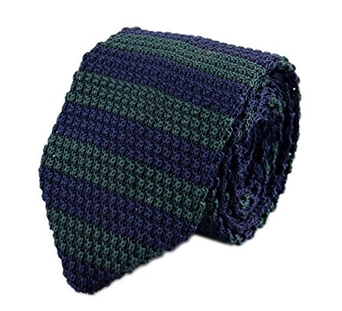 Secdtie Men's Preppy Wide Stripe Navy Blue Green Jacquard Silk Tie Necktie 014 - Image 4