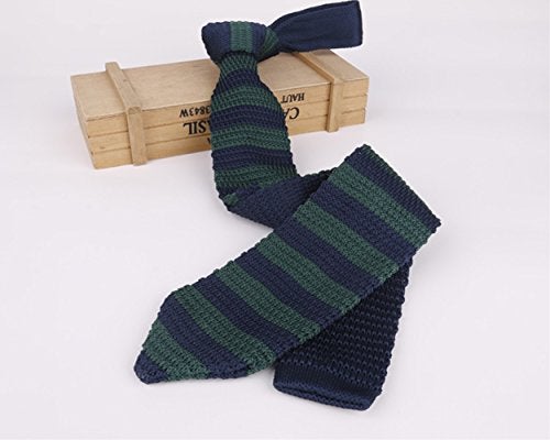 Secdtie Men's Preppy Wide Stripe Navy Blue Green Jacquard Silk Tie Necktie 014 - Image 2