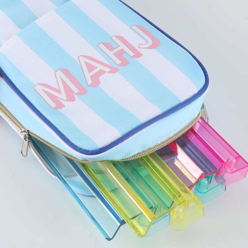 Aliceset Mahjong Rack Storage Bag 21 x 6.5 x 2 Inches Mahjong Gifts for Women Mah Jong Tile Bags with Zipper for Tiles and Pushers Rack Storage Bags Gifts Accessories(Only Bag)(Blue Stripes) - Image 5