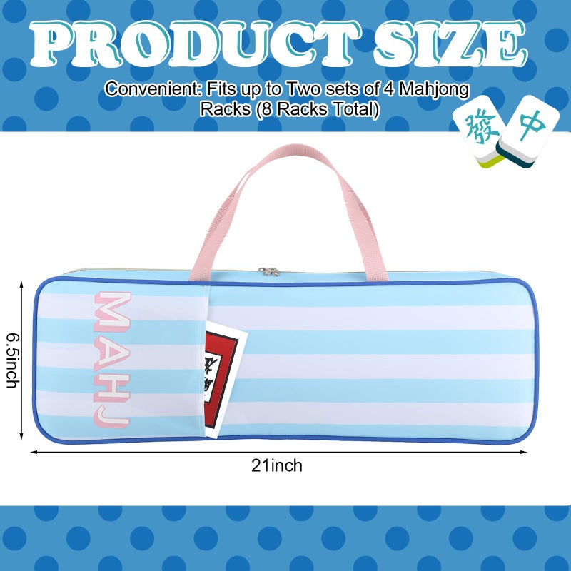 Aliceset Mahjong Rack Storage Bag 21 x 6.5 x 2 Inches Mahjong Gifts for Women Mah Jong Tile Bags with Zipper for Tiles and Pushers Rack Storage Bags Gifts Accessories(Only Bag)(Blue Stripes) - Image 2