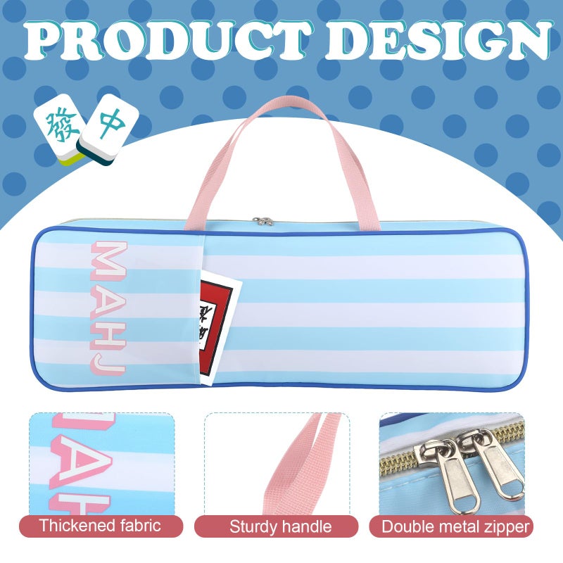 Aliceset Mahjong Rack Storage Bag 21 x 6.5 x 2 Inches Mahjong Gifts for Women Mah Jong Tile Bags with Zipper for Tiles and Pushers Rack Storage Bags Gifts Accessories(Only Bag)(Blue Stripes) - Image 3