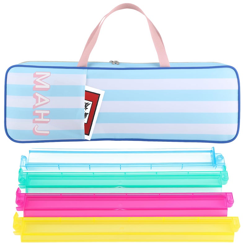 Aliceset Mahjong Rack Storage Bag 21 x 6.5 x 2 Inches Mahjong Gifts for Women Mah Jong Tile Bags with Zipper for Tiles and Pushers Rack Storage Bags Gifts Accessories(Only Bag)(Blue Stripes) - Image 1
