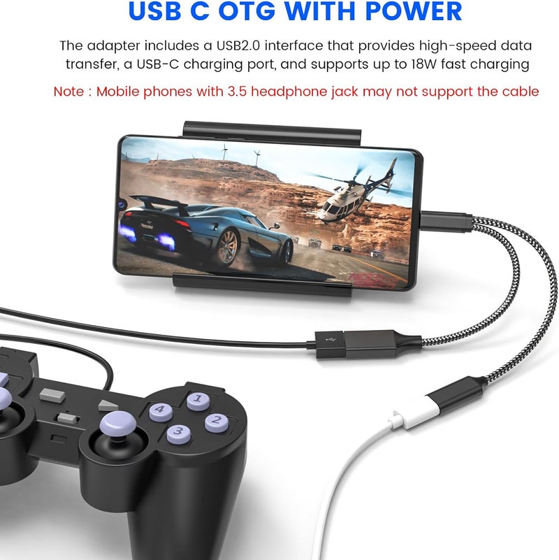 محول USB C OTG مقسم USB C إلى USB مع شحن بقدرة 18 واط PD متوافق مع Samsung Galaxy S22 Note10 Switch Google Chromecast مع Google TV 2020 Pi-KVM طابعة ثلاثية الأبعاد Octo4a LGG8 Google Pixel4 XL - Image 3