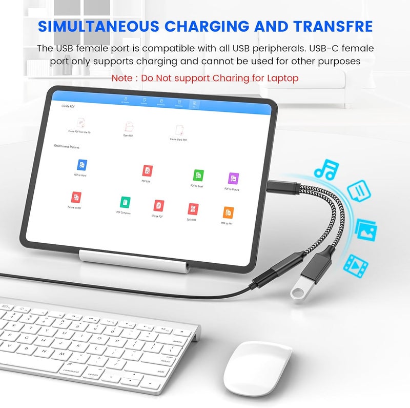 محول USB C OTG مقسم USB C إلى USB مع شحن بقدرة 18 واط PD متوافق مع Samsung Galaxy S22 Note10 Switch Google Chromecast مع Google TV 2020 Pi-KVM طابعة ثلاثية الأبعاد Octo4a LGG8 Google Pixel4 XL - Image 4