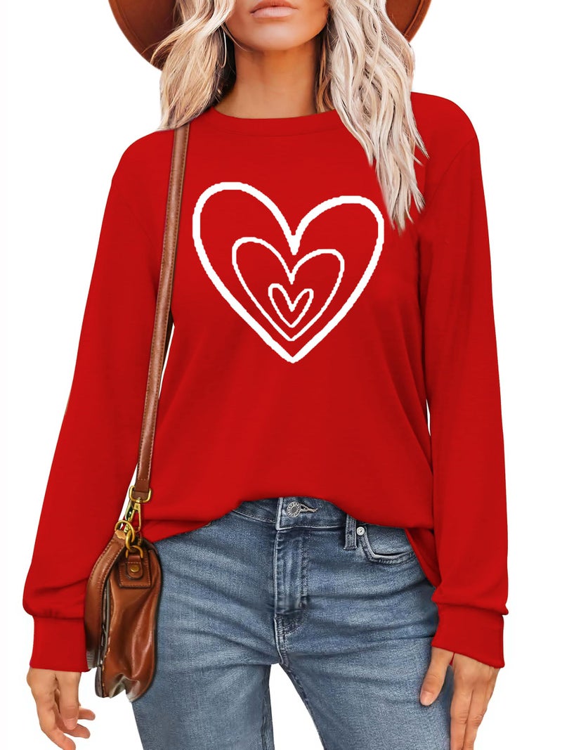 CAZYCHILD Valentines Day Women Shirt : Love Heart Graphic Long Sleeve Valentine Pullover Tops Casual Valentines Gifts - Image 1