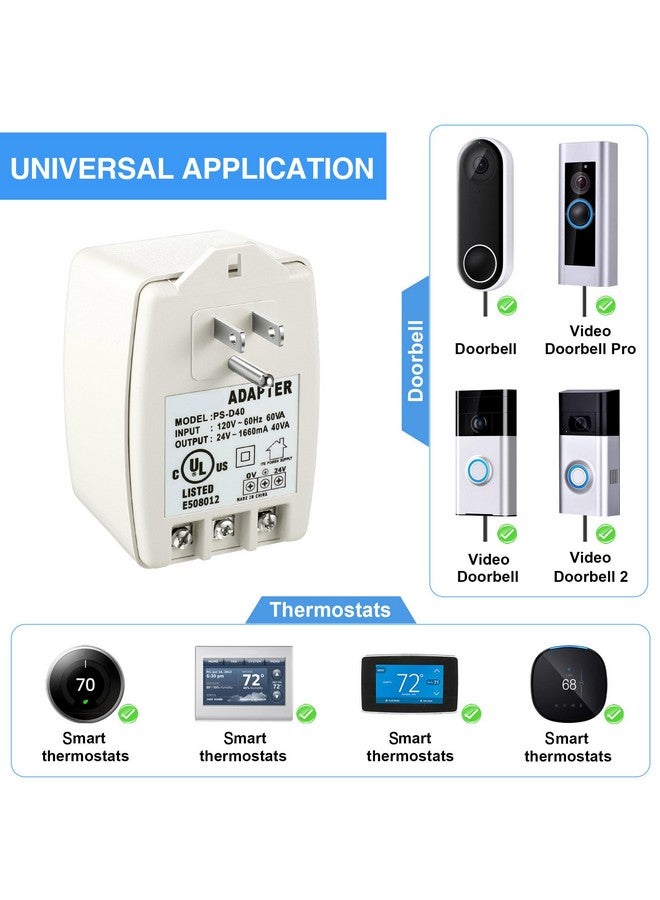 Hotop Hotop 24 Volt Transformer, 40 VA AC Transformer Plug in with PTC Fuse Competible with All Versions of Ring Doorbell and Thermostat, Compatible with Nest, Ecobee, Sensi, Honeywell, 24V Adapter(1 Pack)  - Image 2