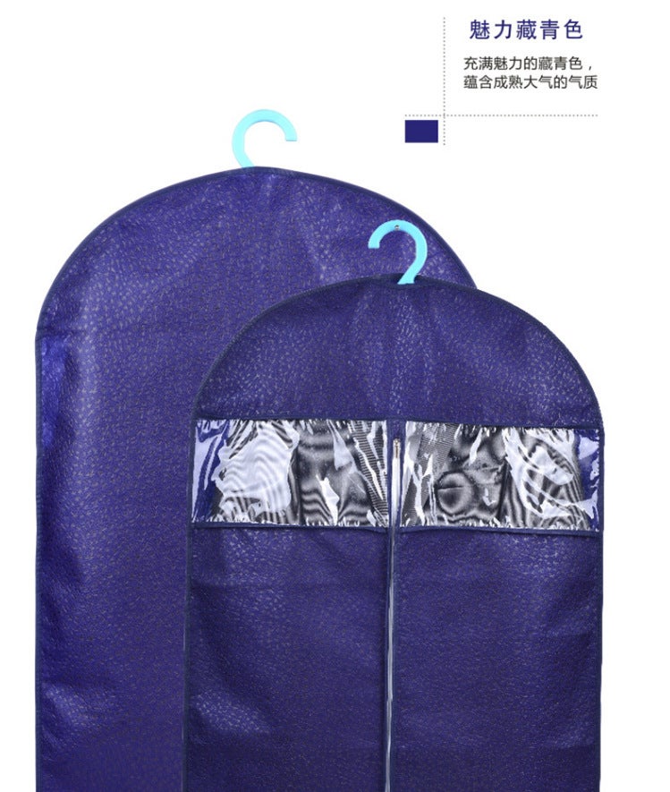 Dust Bag Window-opening Suit Clothes Dust Cover Transparent Clothes Cover Hanging Bag Coat Dust Bag Storage Navy blue 