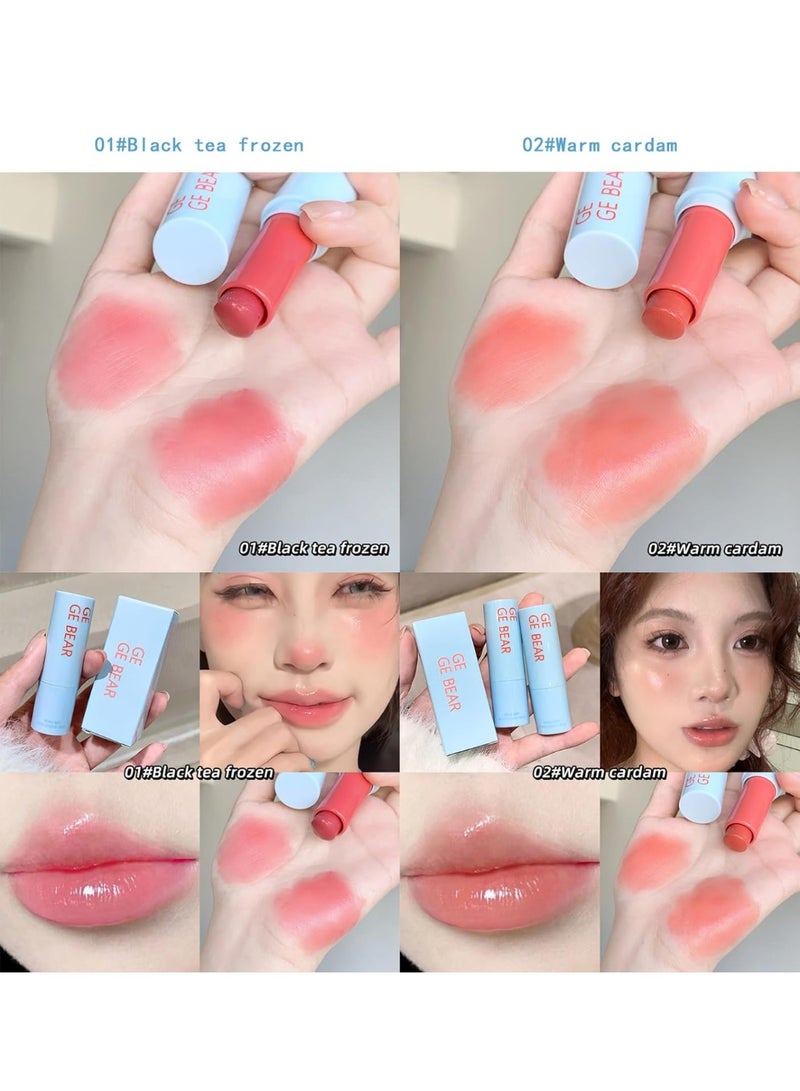 Gege Bear 2-in-1 Lip & Cheek Color Stick | Effortless Blend Full-Face Flush in Seconds | Smooth Glide-On Glossy Finish | Pigmented Shades Rose Pink & Peach Nude | Clean Water-Light Texture | Zero Greasy Feel | Perfect for Teen Girls & Women's On-the-Go Makeup Looks (02# Warm Cardam, 7g) - Image 4