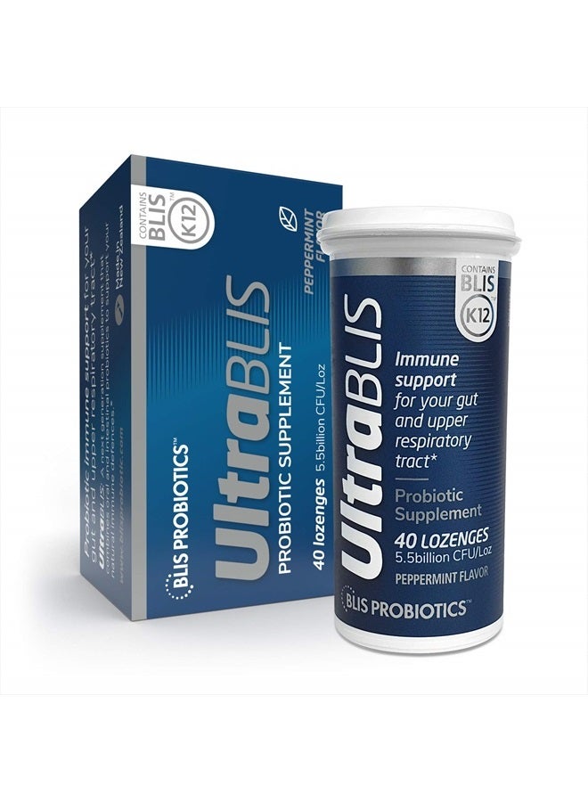 BLIS UltraBLIS Probiotic Immune Support Supplement -Powerful Combination of Gut Health & Oral Probiotics for Daily Immunity Support, Scientifically Tested Bacterial Strains includes BLIS K12™ (40 Lozenges) - Image 1