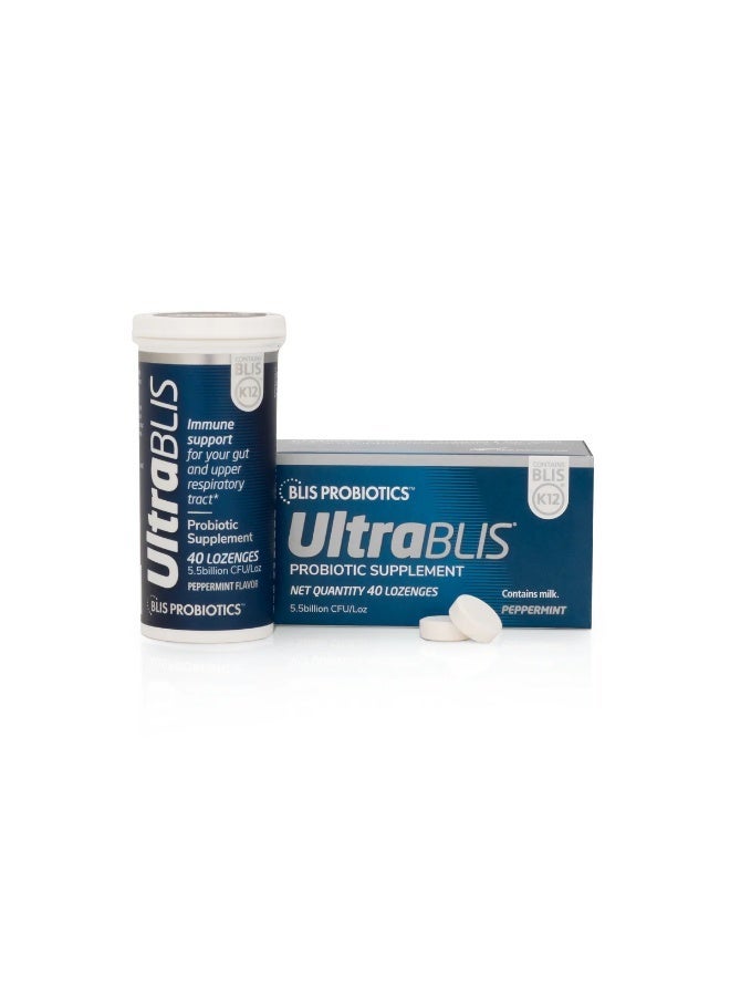 BLIS مكمل دعم المناعة UltraBLIS بروبيوتيك - تركيبة قوية لصحة الأمعاء وبروبيوتيك الفم لدعم المناعة اليومية، سلالات بكتيرية مختبرة علمياً تشمل BLIS K12™ (40 حبة مصاصة) - Image 1