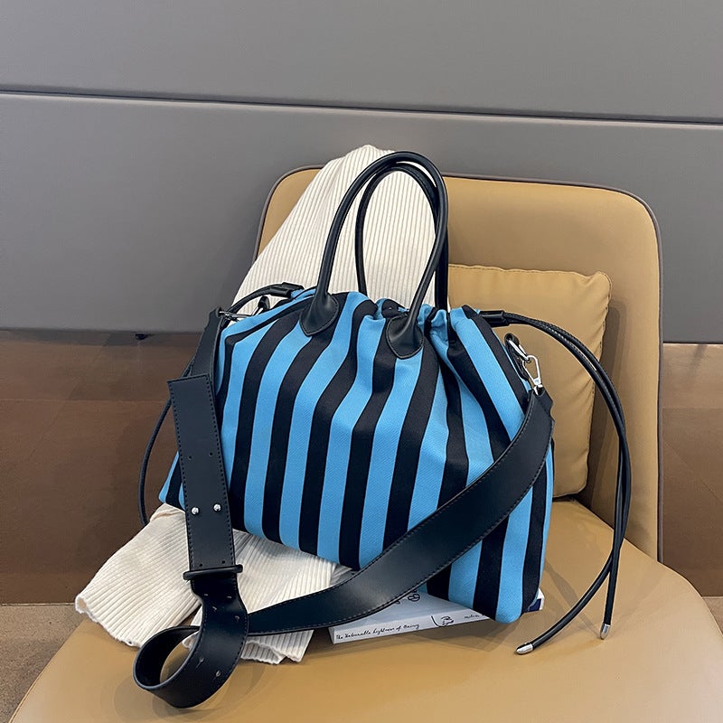 2024 Winter Style Handbag Textured Large Capacity Striped Drawstring Women'S Bag Shoulder Crossbody Bag - Image 2