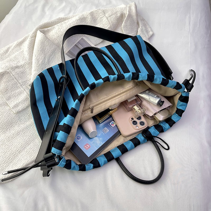 2024 Winter Style Handbag Textured Large Capacity Striped Drawstring Women'S Bag Shoulder Crossbody Bag - Image 5