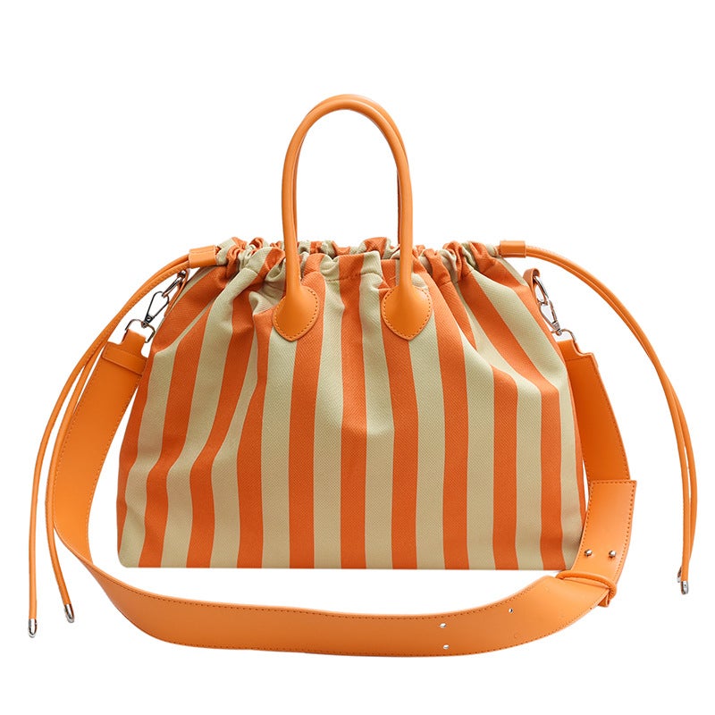 2024 Winter Style Handbag Textured Large Capacity Striped Drawstring Women'S Bag Shoulder Crossbody Bag - Image 1