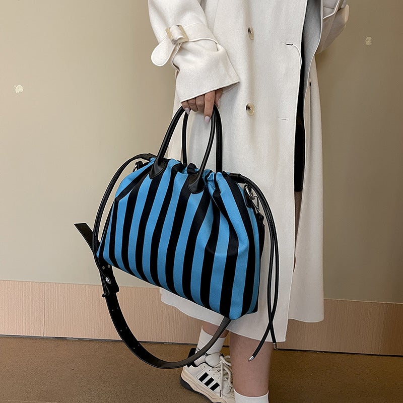 2024 Winter Style Handbag Textured Large Capacity Striped Drawstring Women'S Bag Shoulder Crossbody Bag - Image 4