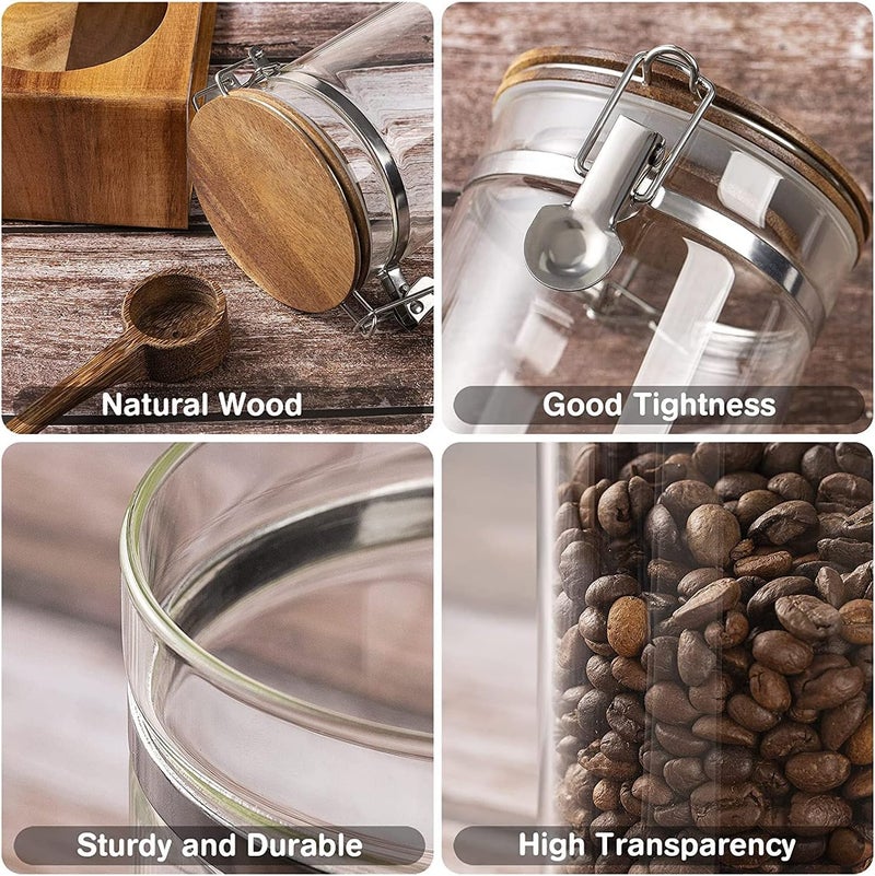 Yangbaga Glass Coffee Container with Wooden Shelf,2×45OZ Coffee and Sugar Container Set,Coffee Canisters with Airtight Lids and Scoop,Large Capacity Food Storage Jars for Coffee Beans,Nuts,Tea,Sugar - Image 3
