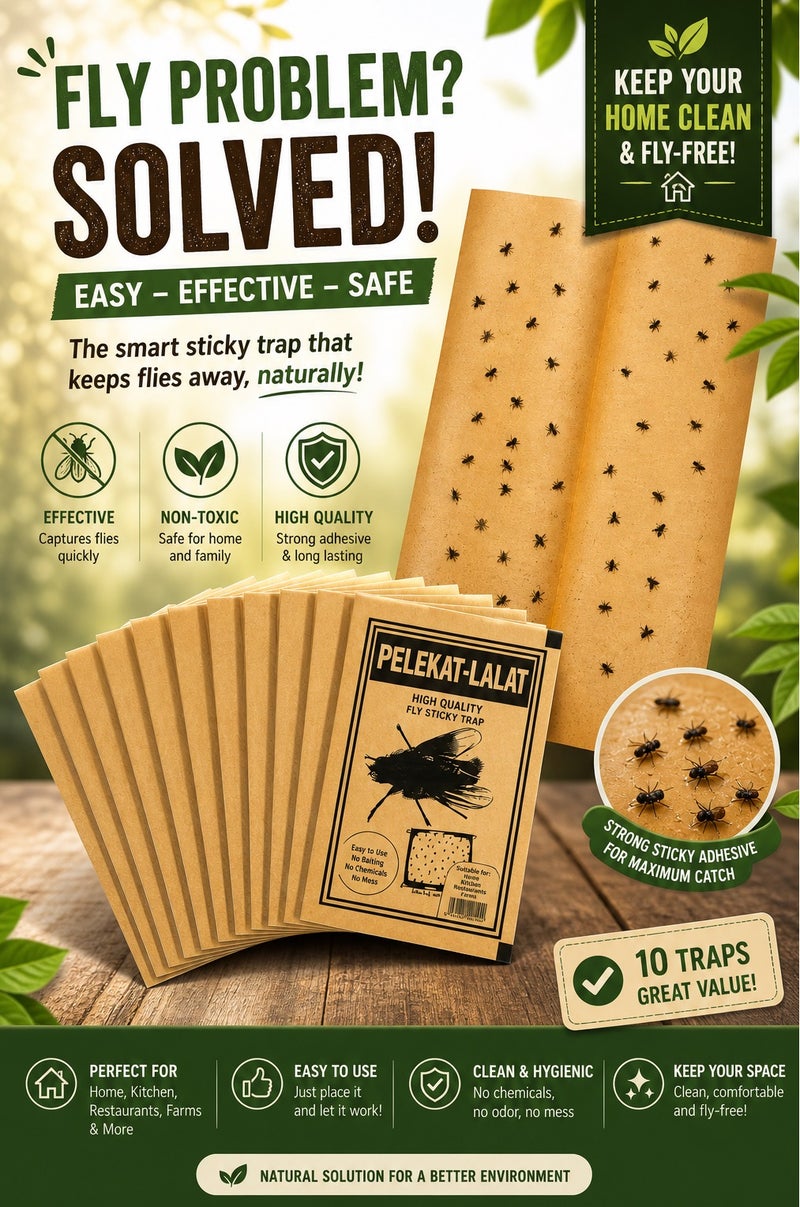10pcs of Strong Fly Stickers, High-Density Fly Paper, Household and Restaurant Fly Repellent Tool, Fly Trap Board, Indoor & Outdoor Insect and Mosquito Control Kit - Image 1