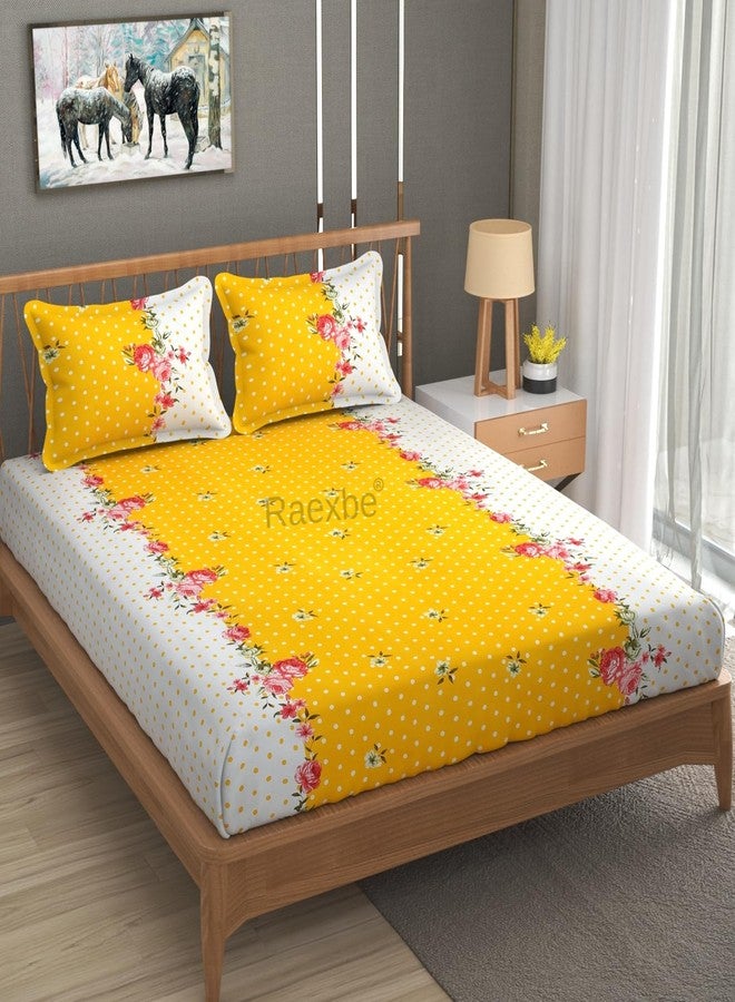RAEXBE Cotton Feel All Around Elastic Premium Fitted Bedsheets, Queen Size Bedsheet for Double Bed Elastic Fitted with 2 Pillow Covers - Image 1