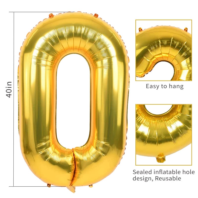 Smlpuame 40 inch Number Balloon 0-9 Gold Large Number 100 Balloons,Digital Balloons for Birthday Party Celebration Decorations Supplies, Helium Foil Number Balloons for Wedding Anniversary - Image 3