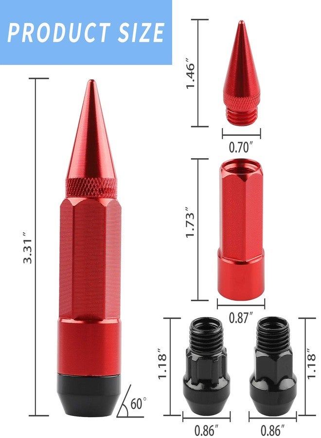 EZPROIT 20Pcs Anti Theft Spikes Extended Tuner Wheel/Rims Lug Nuts M12X1.5+Socket (Red) - Image 2