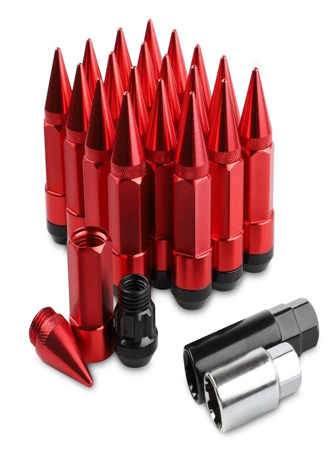 EZPROIT 20Pcs Anti Theft Spikes Extended Tuner Wheel/Rims Lug Nuts M12X1.5+Socket (Red) - Image 1