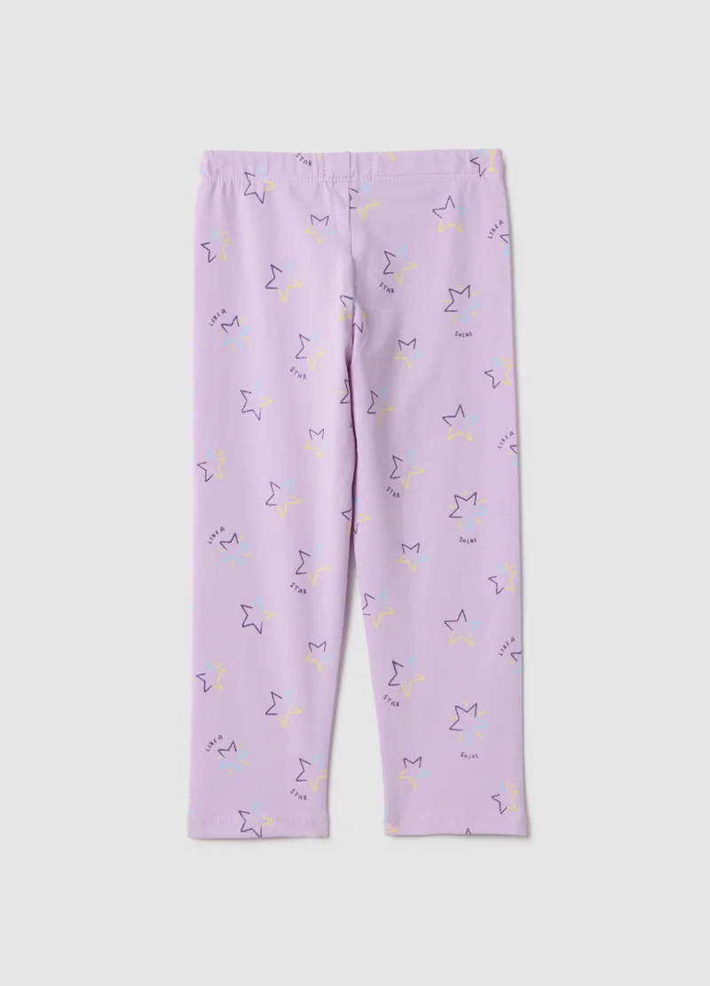 Ovs Ovs Girls' Purple Stretch Cotton Skinny Fit Leggings With Stars