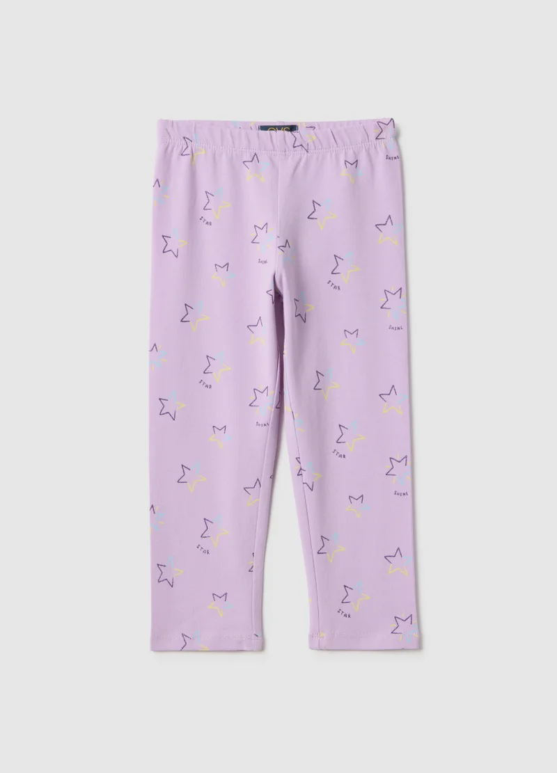 Ovs Ovs Girls' Purple Stretch Cotton Skinny Fit Leggings With Stars