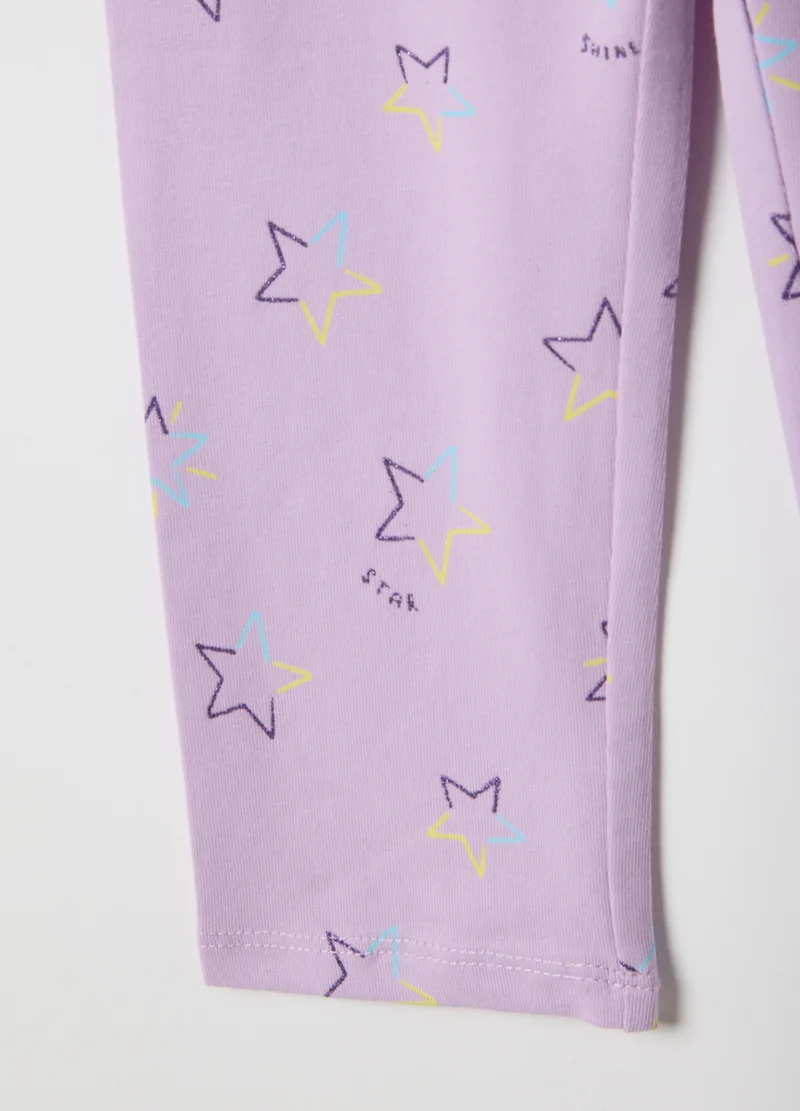 Ovs  Ovs Girls' Purple Stretch Cotton Skinny Fit Leggings With Stars for Kids | Best Price UAE