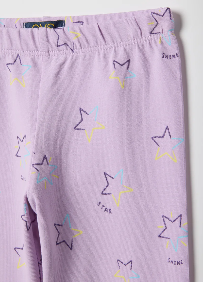 Ovs  Ovs Girls' Purple Stretch Cotton Skinny Fit Leggings With Stars for Kids | Best Price UAE