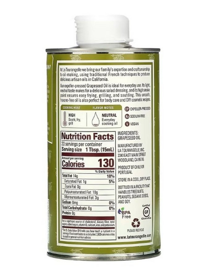 La Tourangelle Expeller Pressed Grapeseed Oil 16.9 fl oz 500 ml  - Image 2