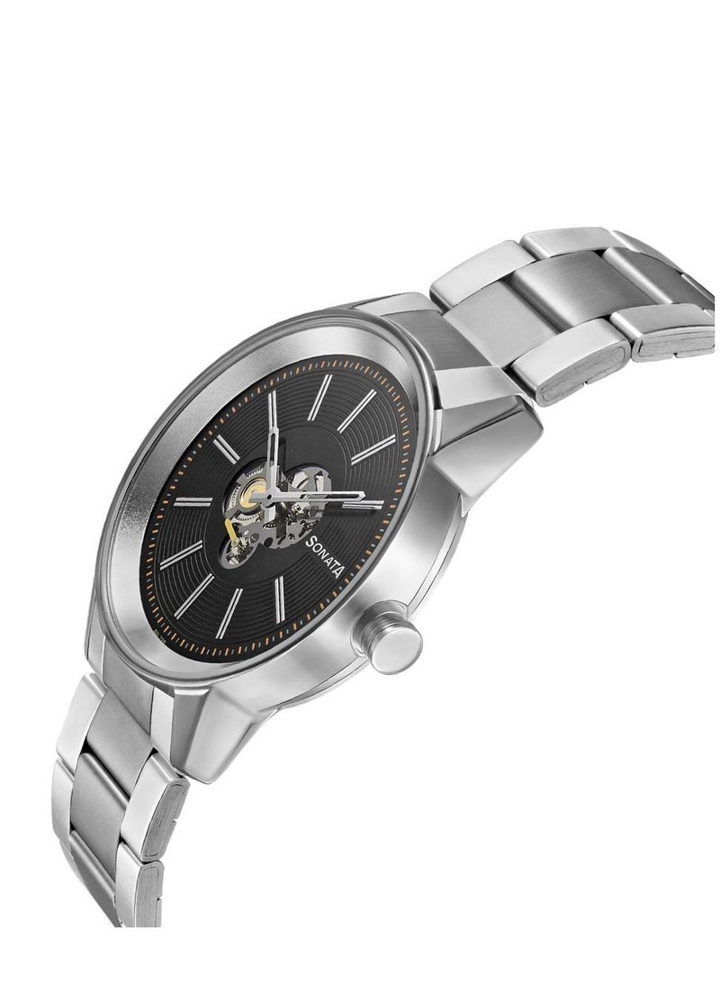Sonata Round Shape Stainless Steel  Wrist Watch 7133SM01 40mm Silver - Image 3