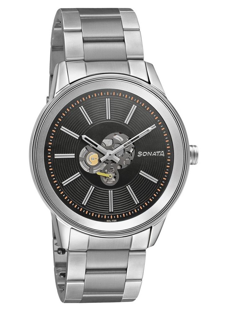 Sonata Round Shape Stainless Steel  Wrist Watch 7133SM01 40mm Silver - Image 1