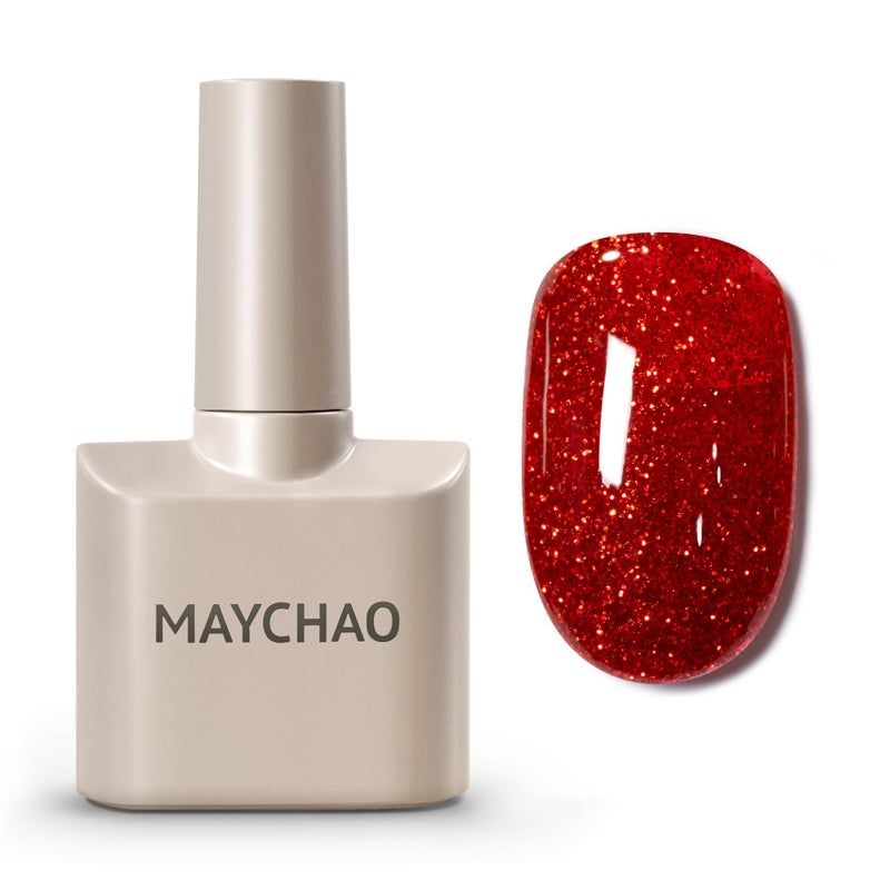 MAYCHAO 15ML Red Shimmer Glitter Gel Nail Polish 1Pc Red Glitter Gel Polish Soak off Gel Polish Nail Art Manicure Salon DIY at Home 05 OZ
